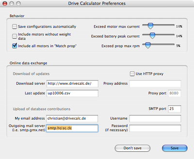 Preferences window